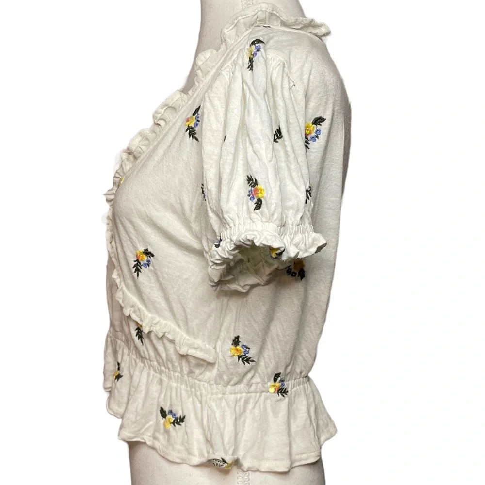 Free People Full Bloom Embroidered White Ruffled Crop Top S - Picture 6 of 10